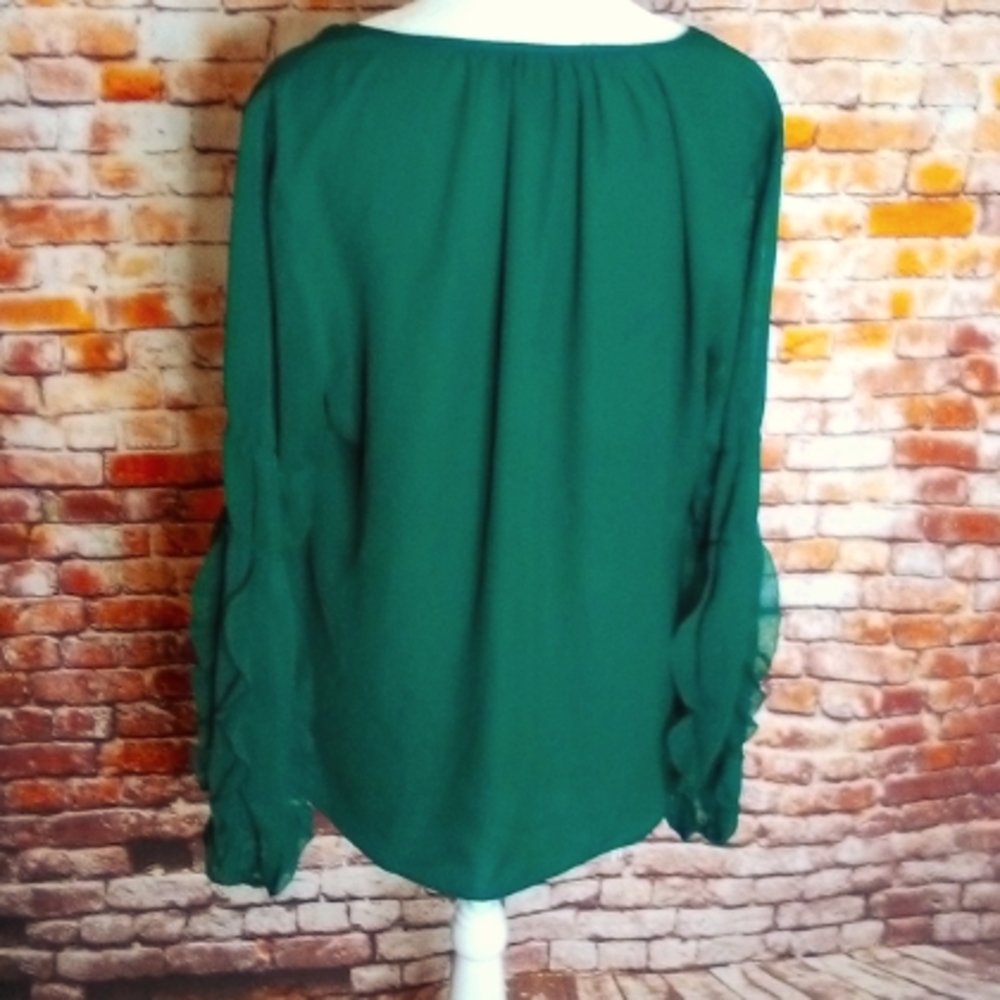 Worthington Emerald Green Semi Sheer Keyhole Blouse - Picture 9 of 12